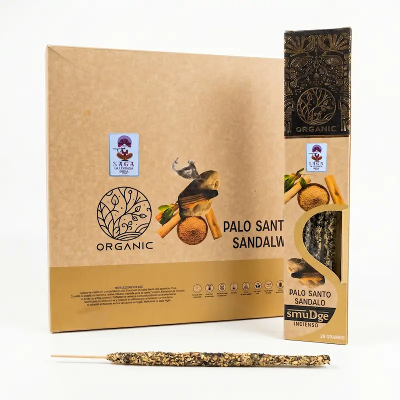 Incienso Orgánico de Palo Santo y Sándalo 12 Cajitas 25g SAGA