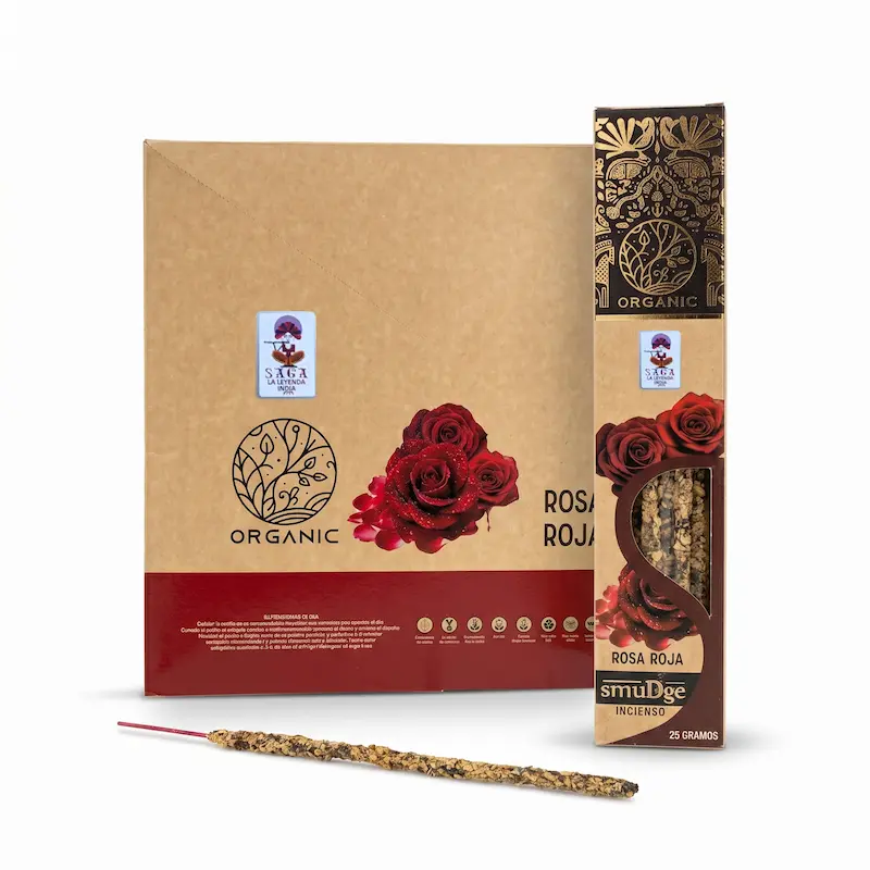 Incienso Orgánico de Rosa Roja 12 Cajitas 25g SAGA