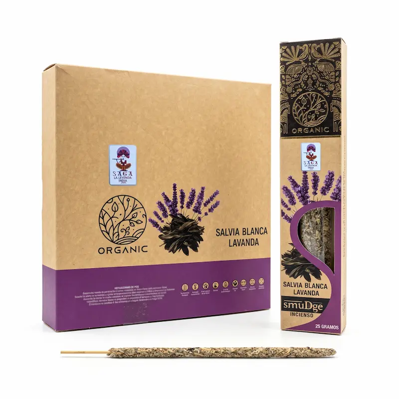 Incienso Orgánico de Salvia Blanca y Lavanda 12 Cajitas 25g SAGA