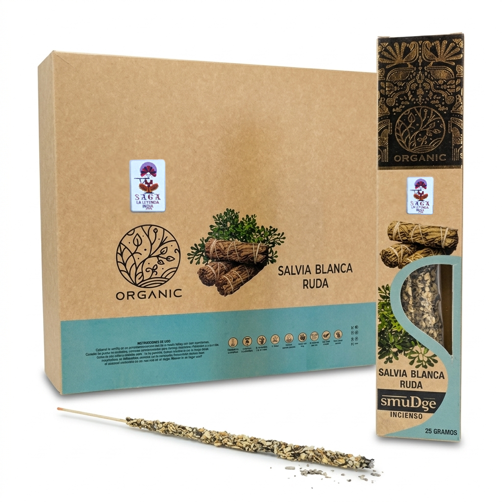 Incienso Orgánico de Salvia Blanca Ruda 12 Cajitas 25g SAGA Organic