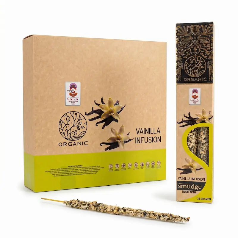 Incienso Orgánico de Vainilla Infusión 12 Cajitas 25g SAGA
