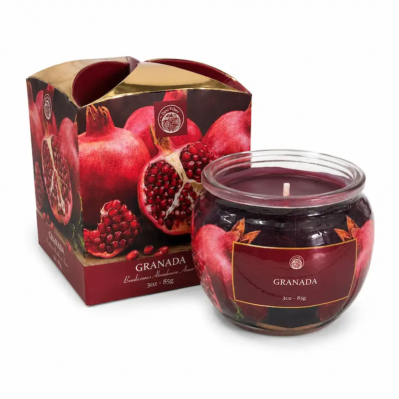 Vela Aromática Granada Desi Vibes 85g Aroma Frutal y Elegante