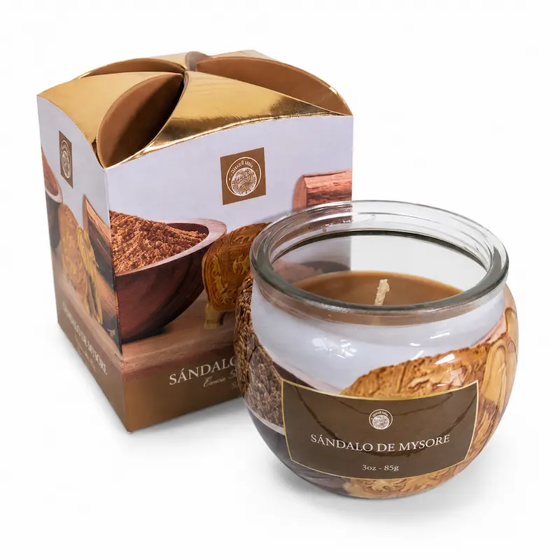 Vela Aromática Sandalo de Mysore Desi Vibes 85g Aroma Amaderado y Elegante