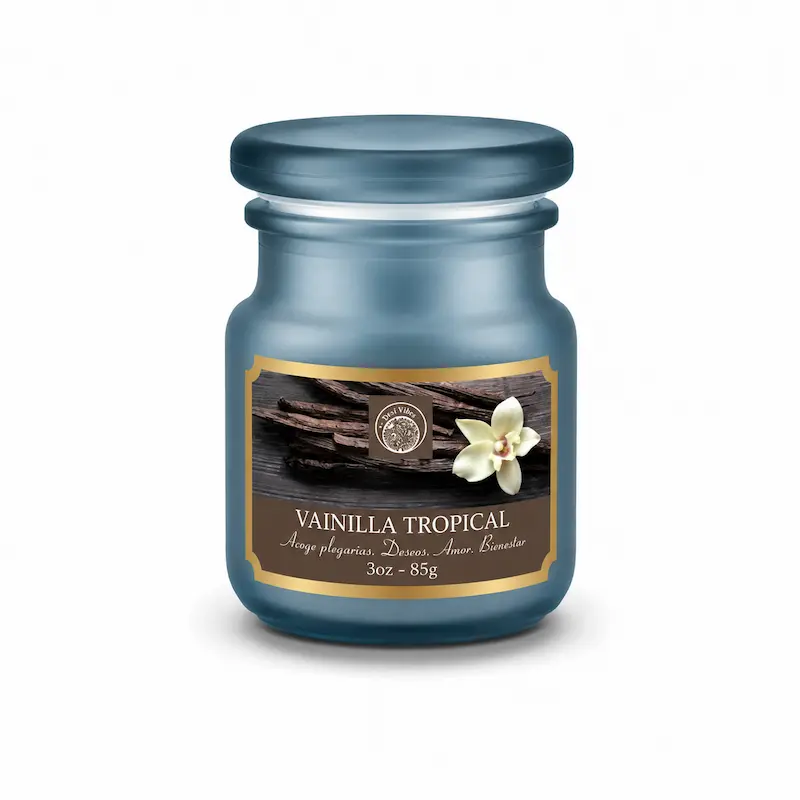 Vela Aromática Vainilla Tropical 85g en Frasco de Vidrio | Desi Vibes