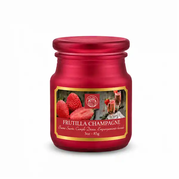 Vela Aromática Frutilla Champagne 85g en Frasco de Vidrio | Desi Vibes