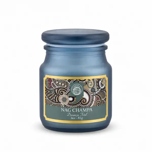 Vela Aromática Nag Champa 85 g en Frasco de Vidrio – Desi Vibes | PremierHouz