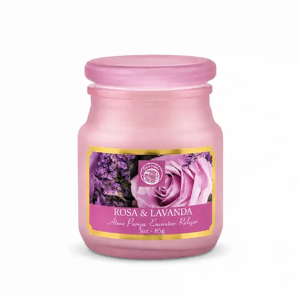 Vela Aromática Rosa y Lavanda 85 g en Frasco de Vidrio | Desi Vibes
