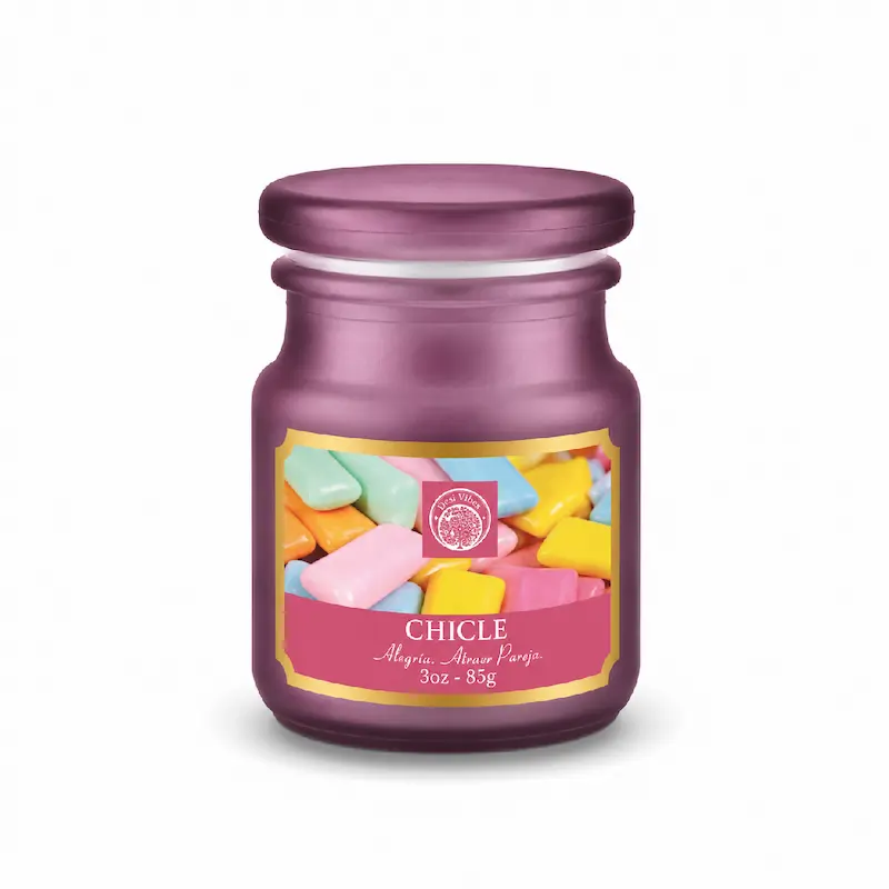 Vela Aromática Chicle 85g en Frasco de Vidrio Desi Vibes