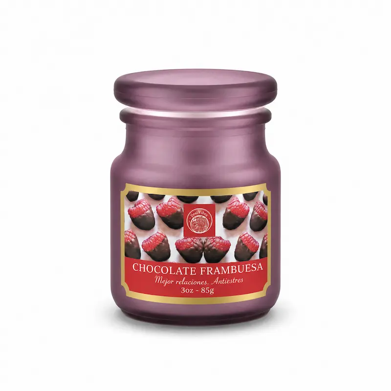 Vela Aromática Chocolate Frambuesa 85g en Frasco de Vidrio Desi Vibes