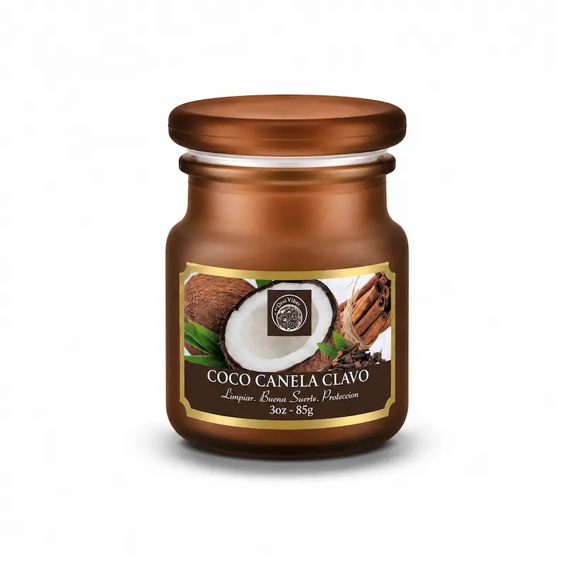 Vela Aromática Coco Canela Clavo 85g en Frasco de Vidrio Desi Vibes