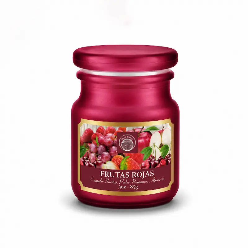 Vela Aromática Frutas Rojas 85g en Frasco de Vidrio Desi Vibes