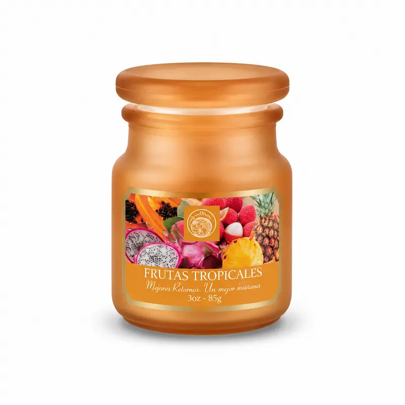 Vela Aromática Frutas Tropicales 85g en Frasco de Vidrio Desi Vibes