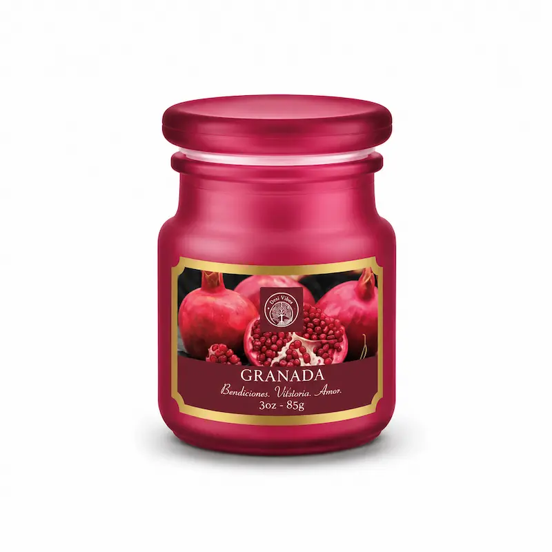 Vela Aromática Granada 85g en Frasco de Vidrio Desi Vibes