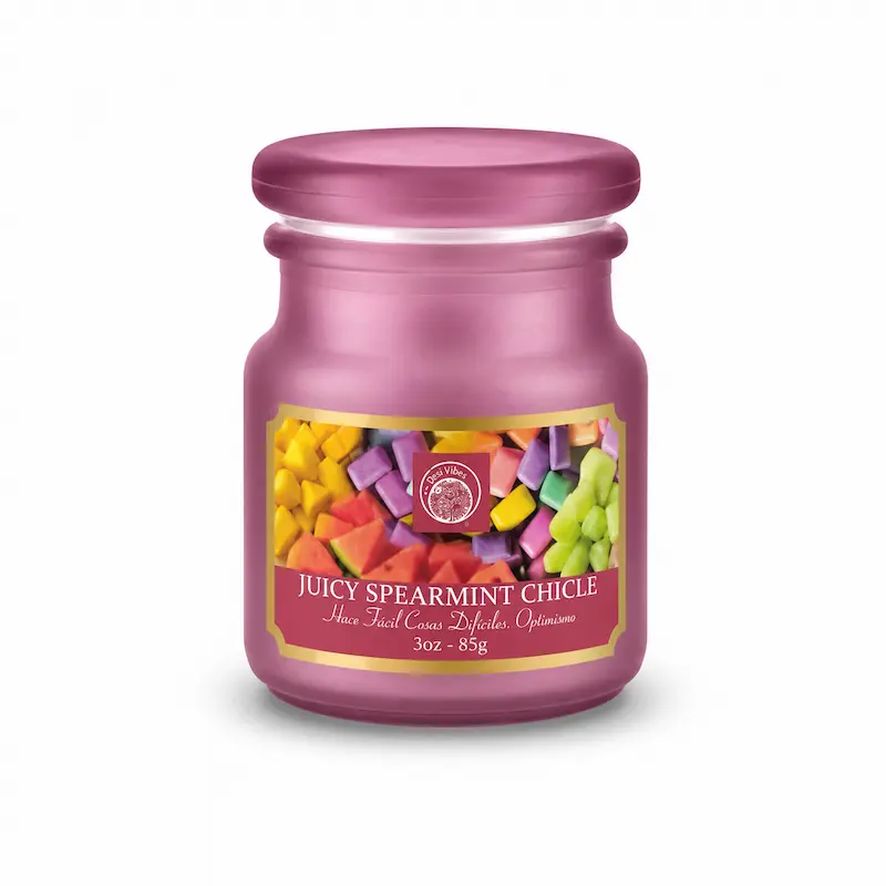 Vela Aromática Juicy Spearmint Chicle 85g en Frasco de Vidrio Desi Vibes
