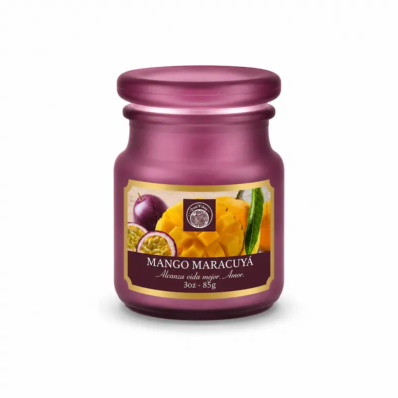 Vela Aromática Mango Maracuyá 85g en Frasco de Vidrio Desi Vibes