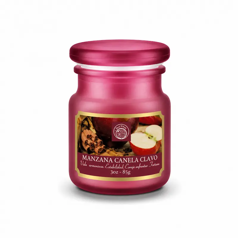 Vela Aromática Manzana Canela Clavo 85g en Frasco de Vidrio Desi Vibes