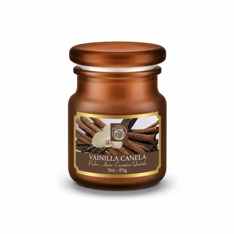 Vela Aromática Vainilla Canela 85g en Frasco de Vidrio Desi Vibes
