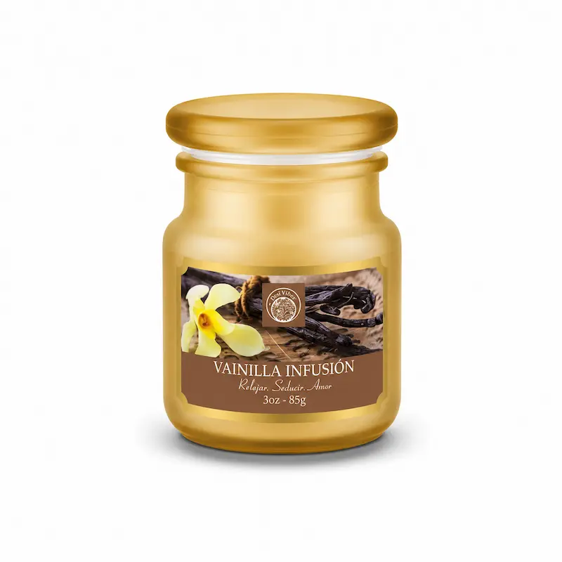 Vela Aromática Vainilla Infusión 85g en Frasco de Vidrio Desi Vibes