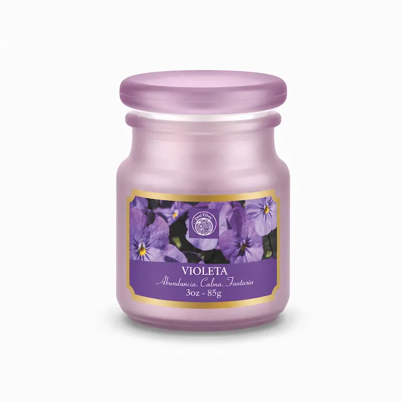 Vela Aromática Violeta 85g en Frasco de Vidrio Desi Vibes
