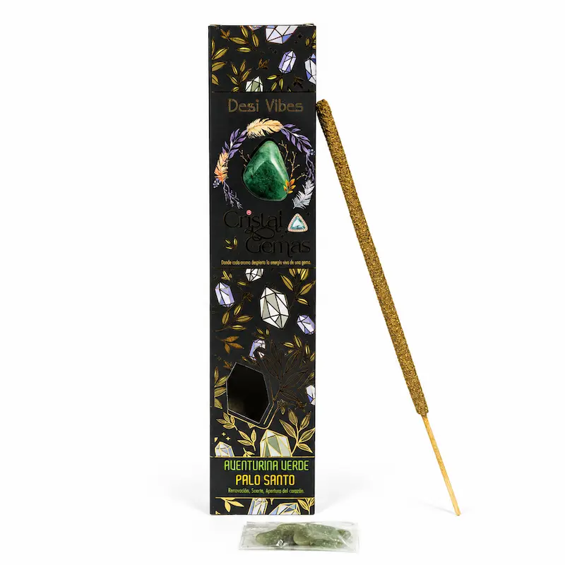 Incienso Palo Santo con Aventurina Verde Gemas Desi Vibes