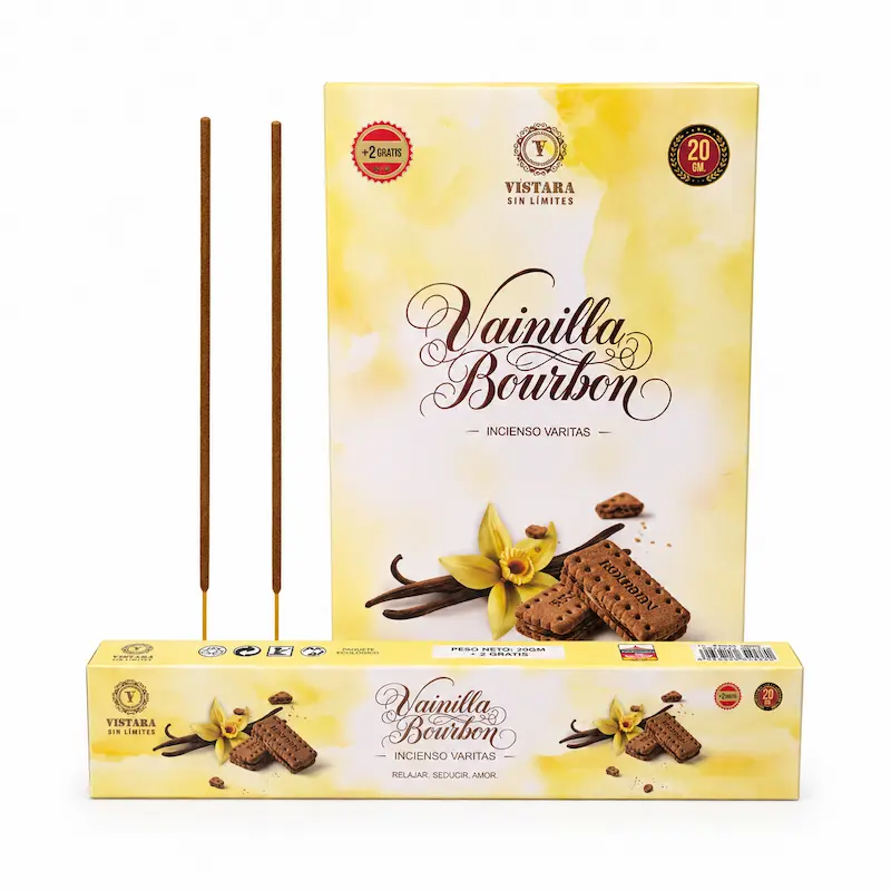 Incienso Vainilla Bourbon Linea Vistara. Aroma dulce, cálido y envolvente de vainilla Bourbon